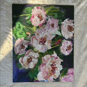New Original Floral Canvas Art with Pink and Green Accents